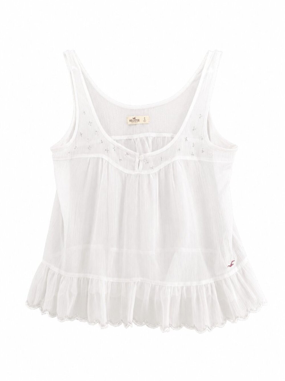 Hollister Baby Doll Top, Vintage Y2K, Coquette, Beaded Boho Ruffle Hem, Size S